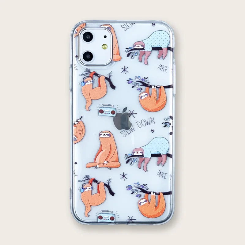 

Transparent Animal sloth iPhone Case Suitable For 6P/8/7P/XR/X/Xs/11/11Pro Max Shell TPU Protective Cover Soft Shell Phone case