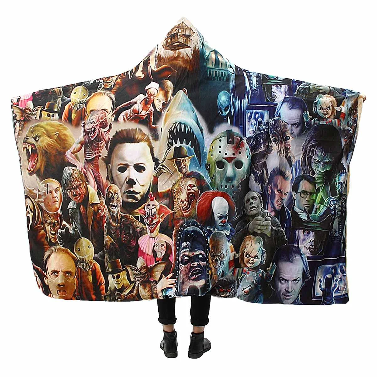 Одеяло с капюшоном из фильма ужасы флисовое удобное покрывало микрофибры 150 х13 0
