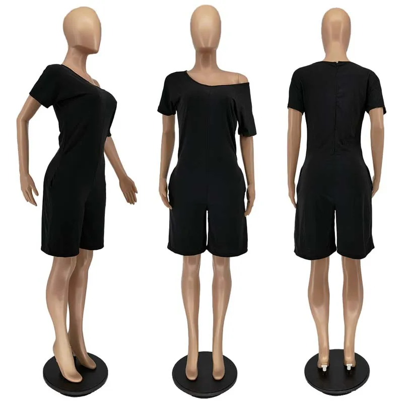 

ZKYZWX Solid Loose One Shoulder Playsuit One Piece Outfit for 2021 Fashion Women Overalls Summer Loungewear Aesthetic Clothes