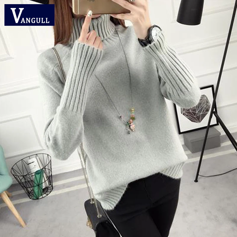 Vangull однотонный вязаный свитер с высоким воротом женский длинным рукавом толстые