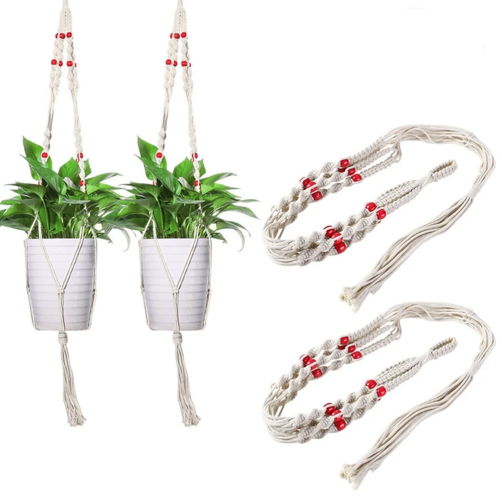 

2PCS 47 Inches Plant Flower Hanger Macrame Jute for Indoor Outdoor Ceiling Deck Balcony Round and Square Pots