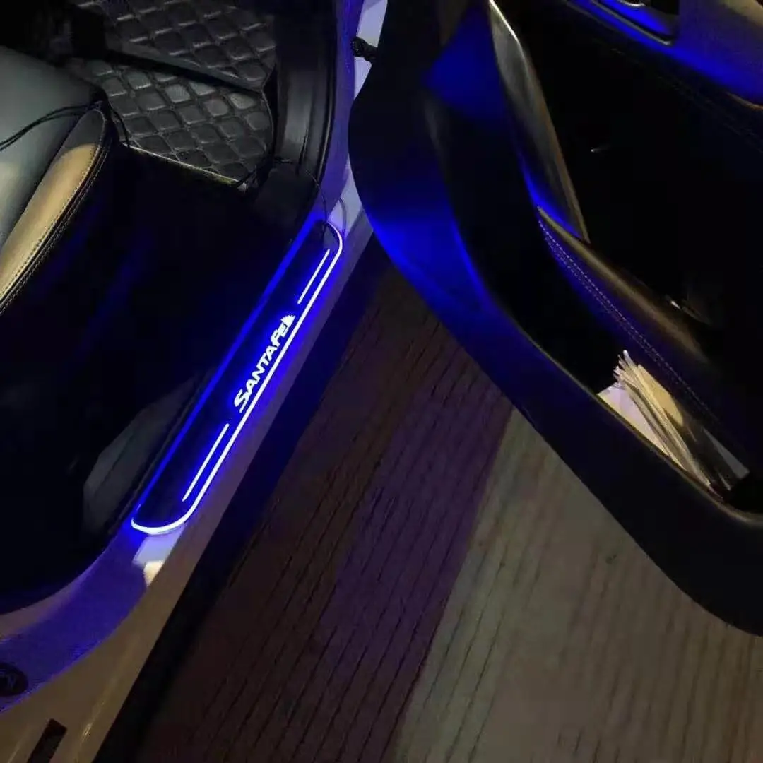 

RQXR led moving door scuff for Hyundai Santa Fe dynamic door sill plate flat lining overlay flowing/fixed light, 4pcs