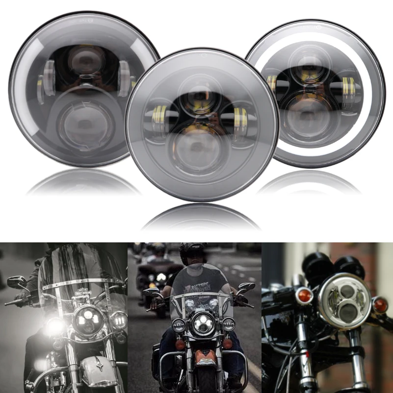 

7 inch LED motorcycle headlight H4 with angled eyes DRL high/low beam for Harley Softail Cafe Racer Chopper Honda