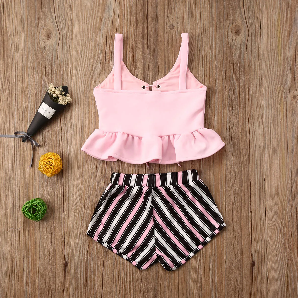 

1-6Years Toddler Baby Girl Clothes Ruffle Sleeveless Tops+Striped Shorts Outfits Summer Girls Clothing Set