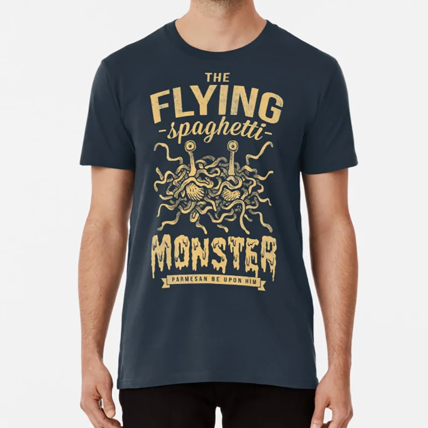 Футболка с героями мультфильма летающие спагетти монстр (dark) пастафарианская