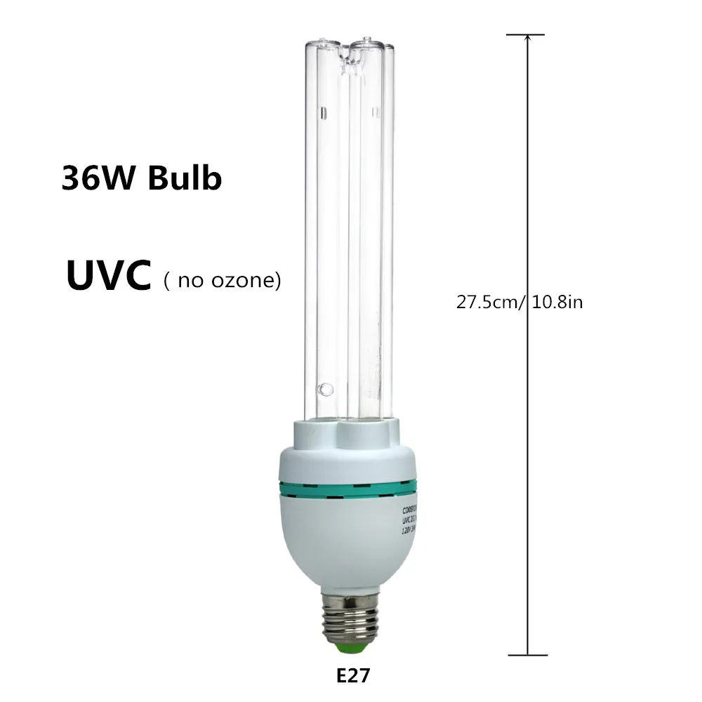 36W only Bulb UVC Кварцевая УФ бактерицидная Настольная лампа с 3 шаговым дистанционным таймером, компактный светильник 5 футов 150 см розетка 36 Вт UVC покрывает до 600sq, ft - Wattage: 36W only Bulb UVC