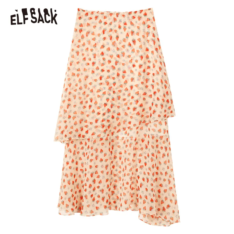 ELFSACK розовые женские юбки с милым принтом осень 2019 новые трапециевидной формы со