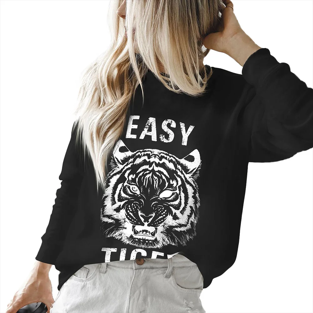 Женская футболка с принтом головы тигра FADZECO Повседневная круглым вырезом и
