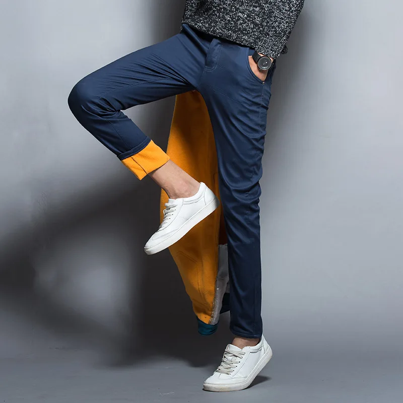 

Классические мужские повседневные брюки цвета хаки, новинка 2021, деловые модные облегающие теплые брюки, Мужская брендовая одежда