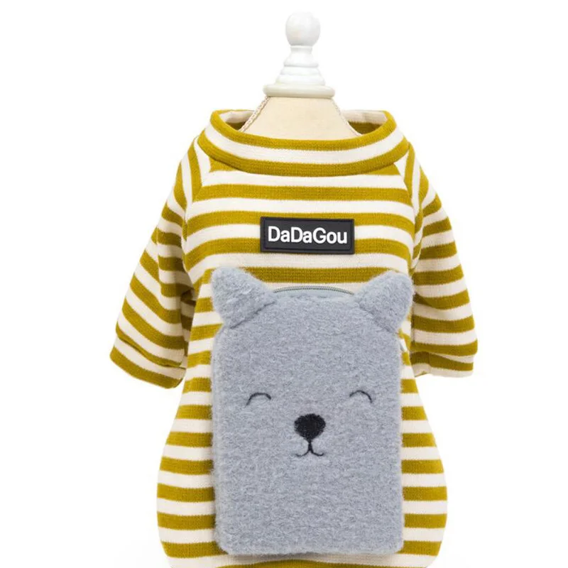 Осень зима теплый в полоску толстовки для питомцев Милый хлопковый рюкзак с