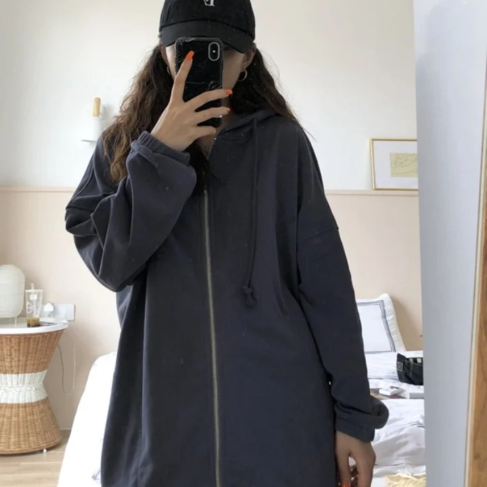 

2021 New Autumn Korean Style Hooded Long Sleeve Coat Women's Loose Velvet Thickened Lazy Black, Hoodie