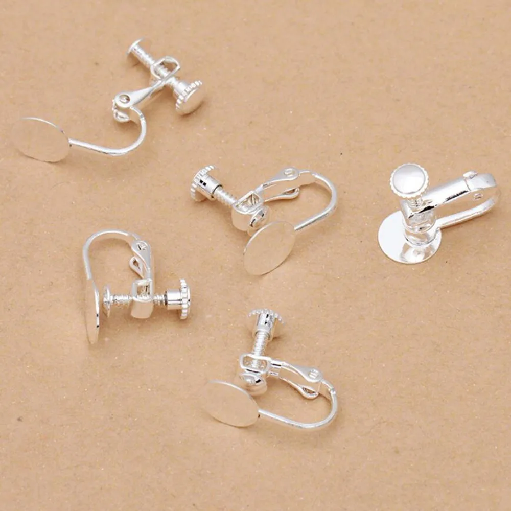 

100 шт Посеребренная 8 мм плоская накладка серьга в виде Клипсы Серьги фурнитура ювелирные аксессуары