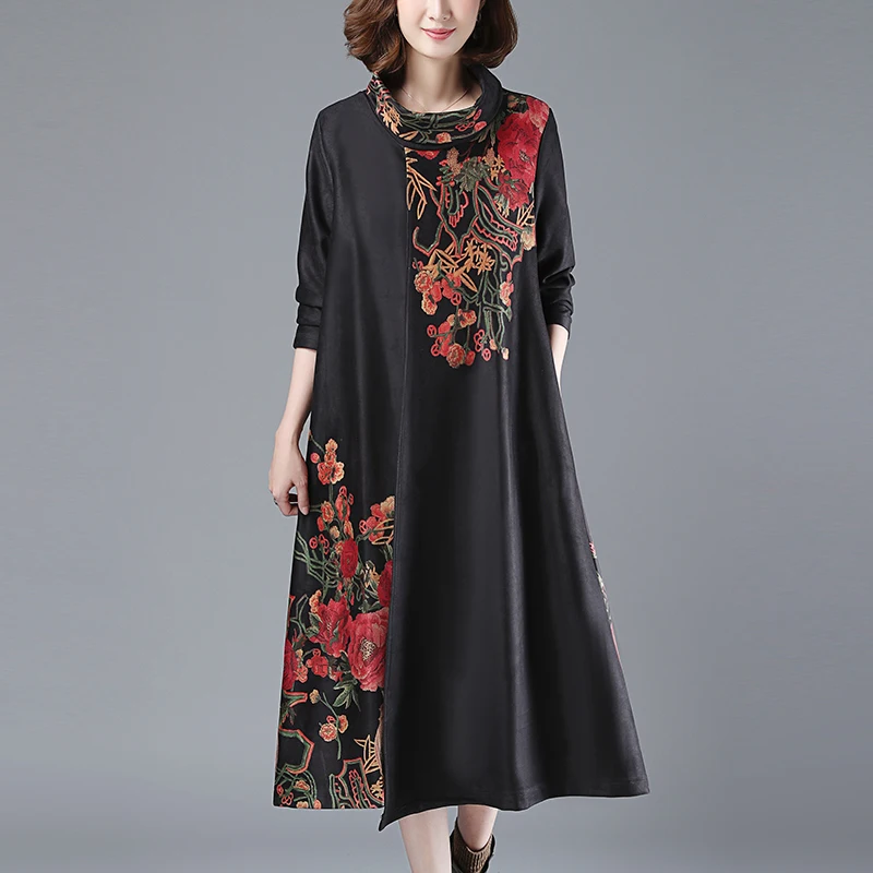 Vrex Women clothing Autumn New Arrival 2019 pattern Favorite dress Polyester Floral Printing maxi woman | Женская одежда