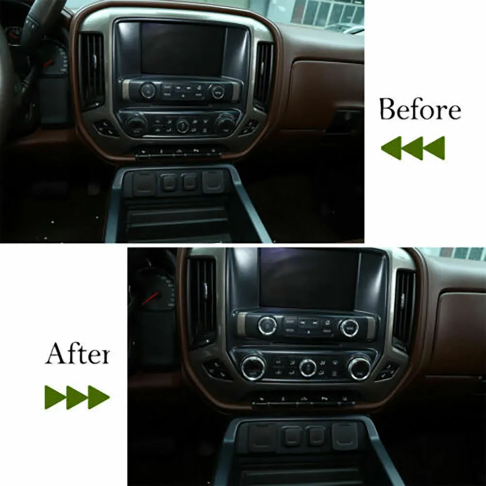 

2014-18 Switch Knob Cover 8pcs/Set Aluminum Alloy Bezel For Chevy Silverado Silver Trim