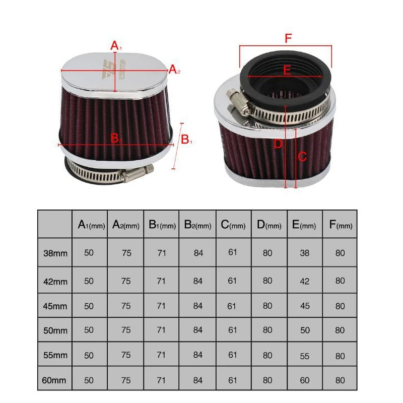 50mm 55mm 60mm Motorcycle Air Filter 38mm 42mm 45mm Motocross Carburetor Intake for Yamaha/Kawasaki/Suzuki/Honda | Автомобили и