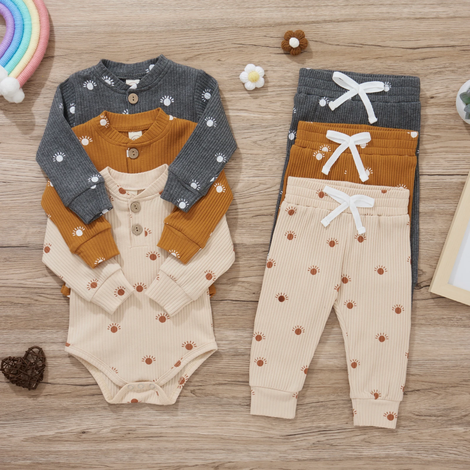 

Infant Baby Girls Boys Clothes Set Sun Print Long SleeveRompers Pants Outfits Autumn Spring Costumes D11