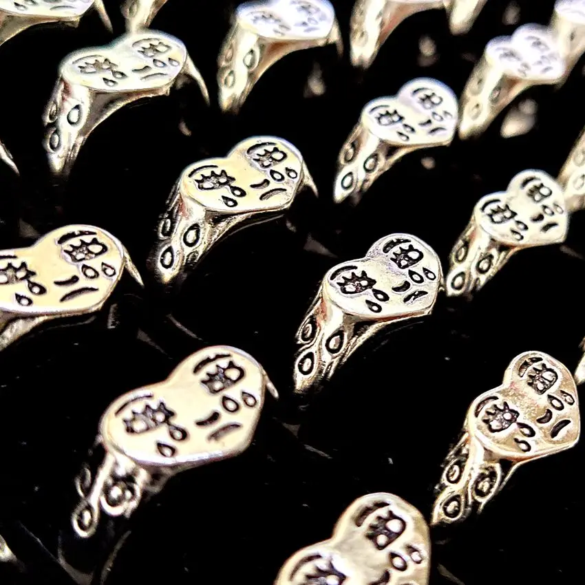 30 шт. винтажное серебряное регулируемое кольцо с лицом плача женские открытые