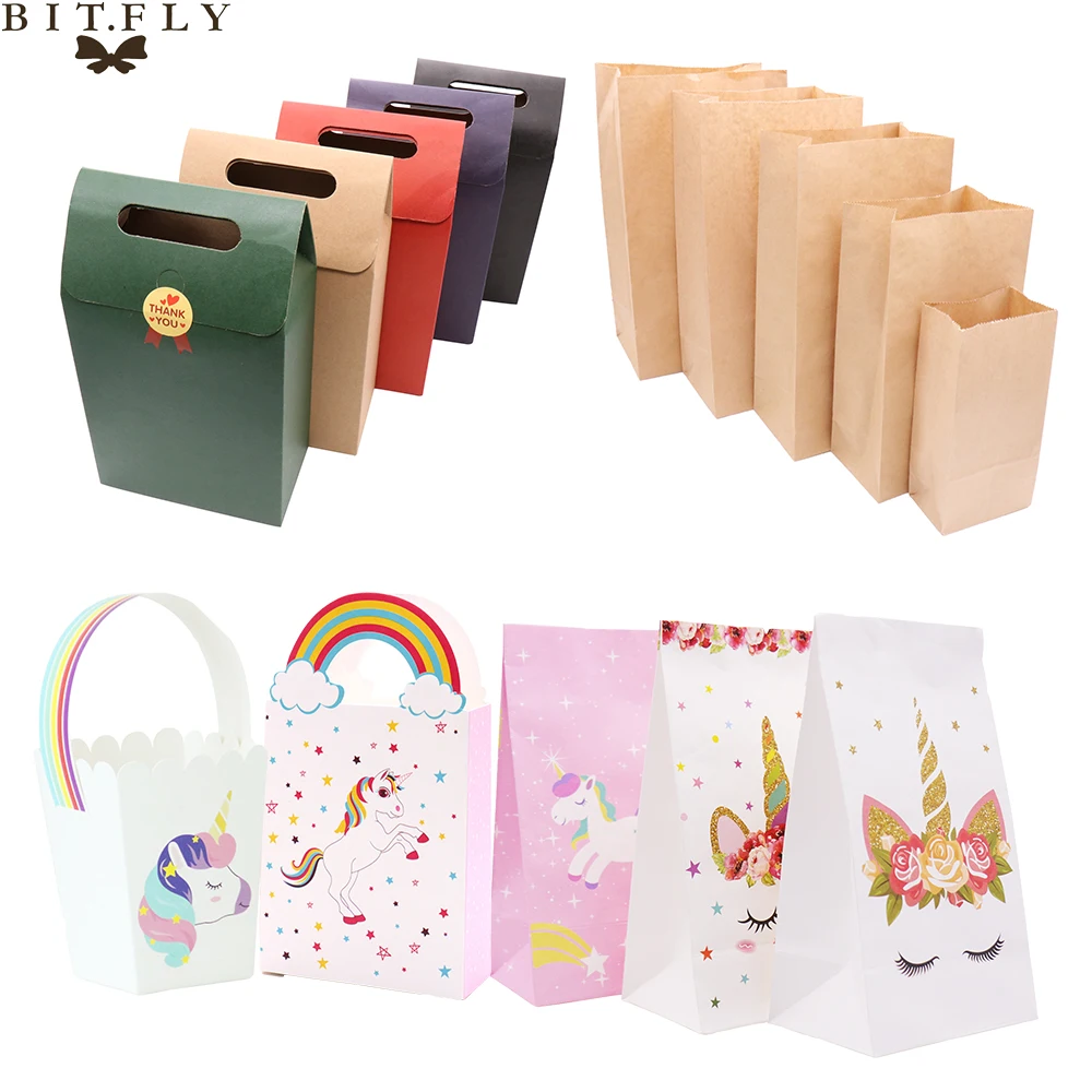 

5-50Pcs Kraft Paper Bag Gift Bag Cake Box Candy boxes Packaging bags for Wedding Birthday Christmas Party Wrapping Supplies