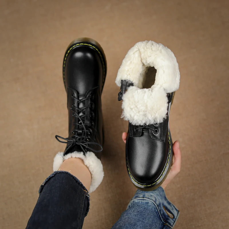 

Russia New Winter Martin Boots Women Warm Thick Wool Fur Platform Shoes Genuine Leather Wear-resisting Non-slip Snow Boots