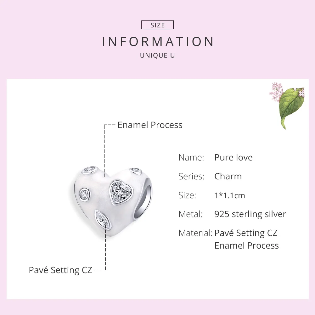 Подвеска для браслета из серебра 925 пробы с белым сердцем|Бусины| |