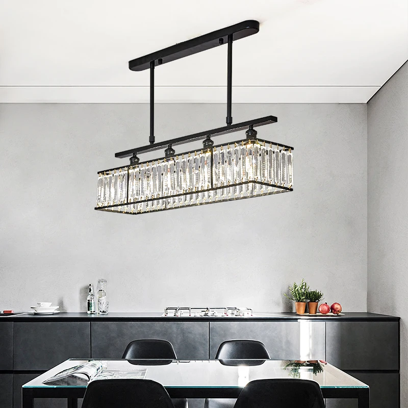 저렴한 모던한 미니멀리스트 레스토랑 램프, 직사각형 식당, 바 크리스탈 펜던트 조명, 크리에이티브한 미국 럭셔리 블랙 크리스탈 조명