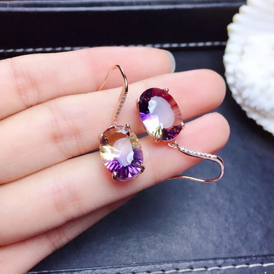 

14K Rose Gold Drop Earring Natural Amethyst Gemstone Bizuteria for Women Pure Stone Aretes De Mujer Orecchini Kolczyki Earrings