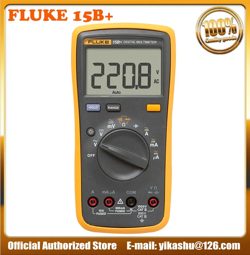 Fluke 15B+ цифровой мультиметр с автоматическим диапазоном 4000 отсчетов переменного/постоянного напряжения Измеритель сопротивления тока Емкость тестер частоты Fluke