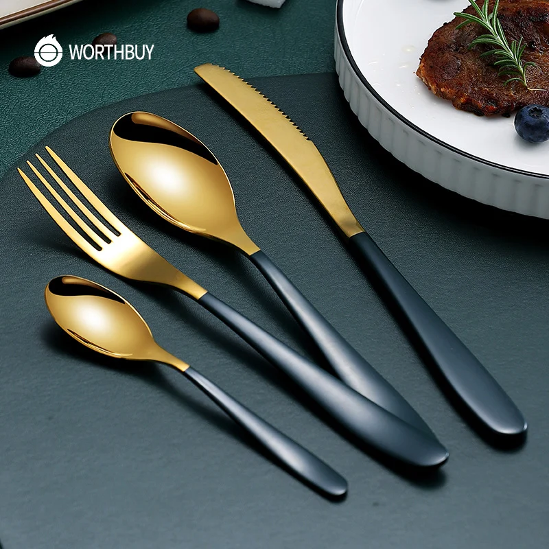 WORTHBUY Красочный набор столовых приборов золотистого Еда Класс 18/8