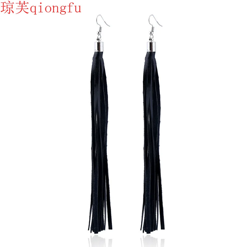 

indian jewelry cross earrings European and American fashion hot exaggerated jewelry long leather tassel earrings jewelry