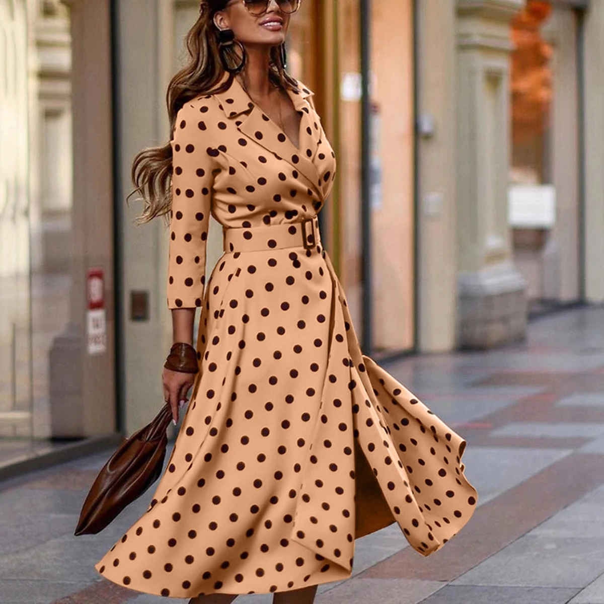 

Dresses Dot Temperament Waist Dress Business Commuter Fashion Casual Prom Party Tight Evening Ladies Tops Women Autumn