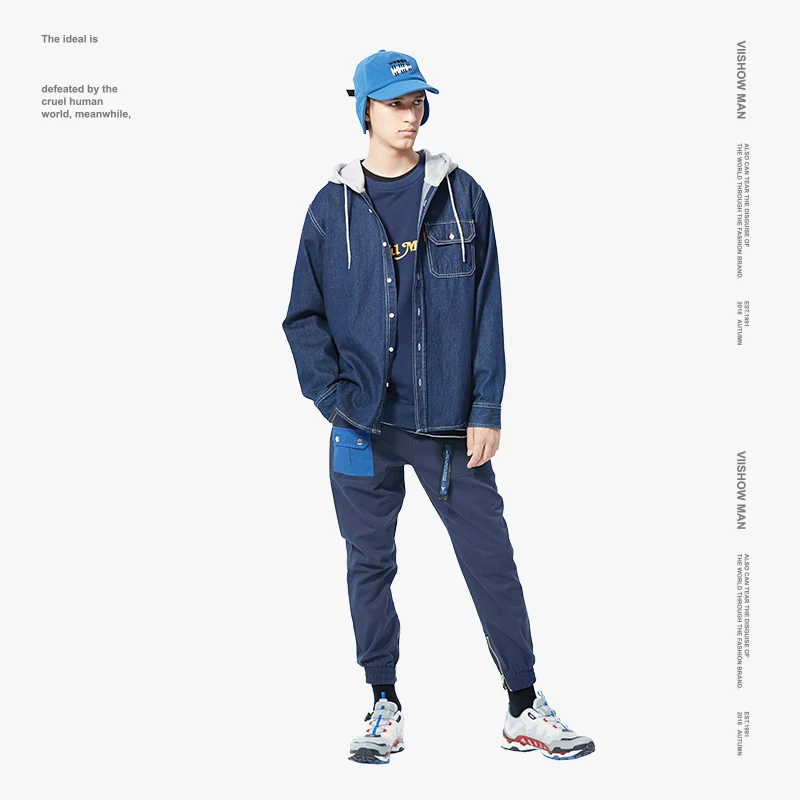 VIISHOW Новая Осенняя мужская джинсовая рубашка модная Повседневная стильная синяя