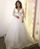 shiny deep v neck wedding dress 2021 beading design pearls tulle a line for women robe de mariee custom made lace up