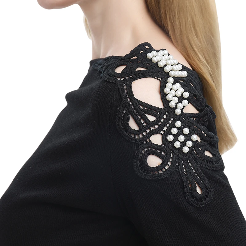 

Knitted Tops Women Sweater Hollow Out Autumn Pearl Female Jumper Knitwear Long Sleeve Solid Ladies Knitwear Blusas