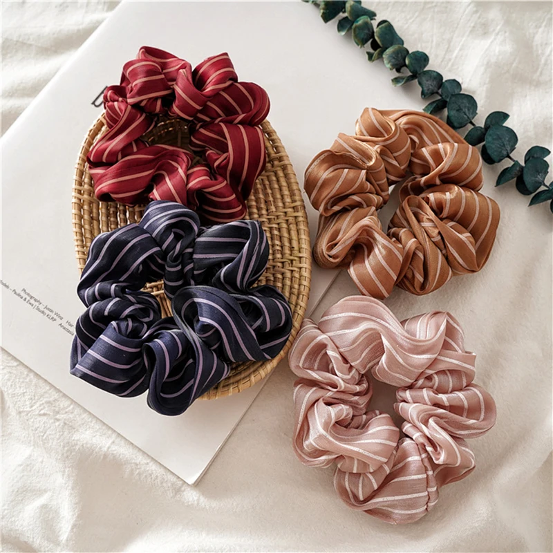 

Fashion Solid Color Stripe Large Intestine Hair Band Rubber Band Women's Creative Retro Simple Daily Casual Ponytail Rope