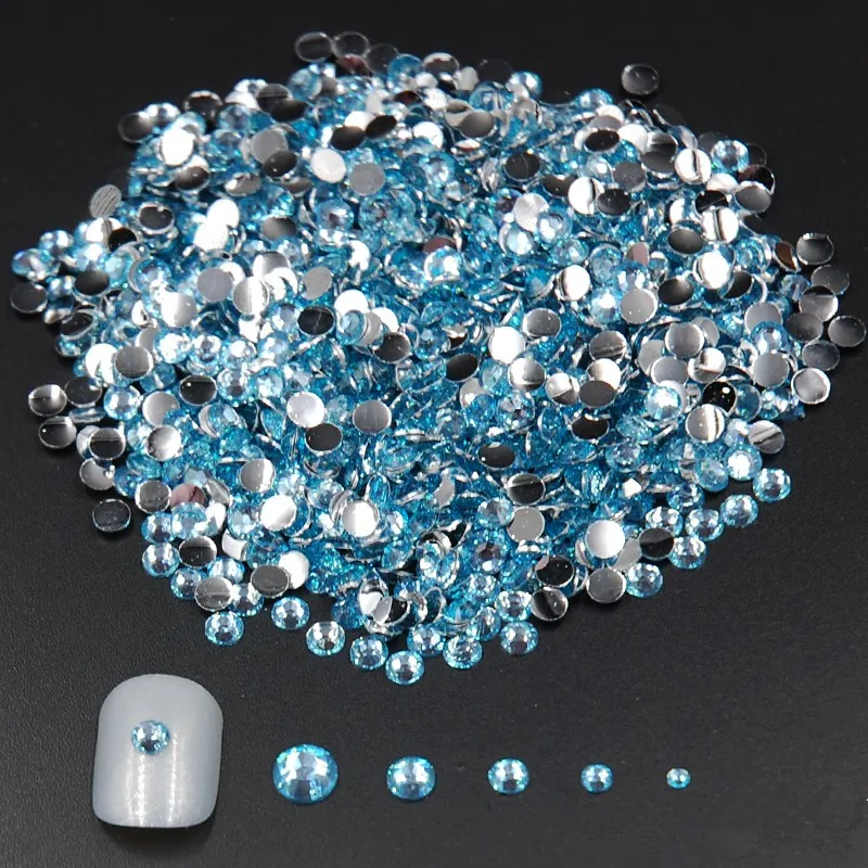 

Mixed Sizes 2000pcs Fashion Aquamarine Color Flat Back Rhinestones Acrylic Stone For Nail Art Rhinestones Decoration Nail Care