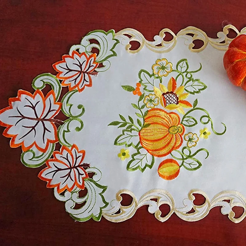 

Fall Harvest Table Runners for Thanksgiving,Halloween,Holidays Table Decoration,Embroidered Maple Leaves and Pumpkins