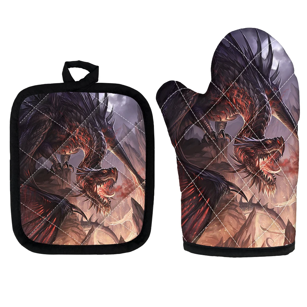 

Cool Dragon Print Microwave Oven Mitts and Potholders for Kitchen Insulation Pad Oven Gloves Heat Resistant Baking Accessories