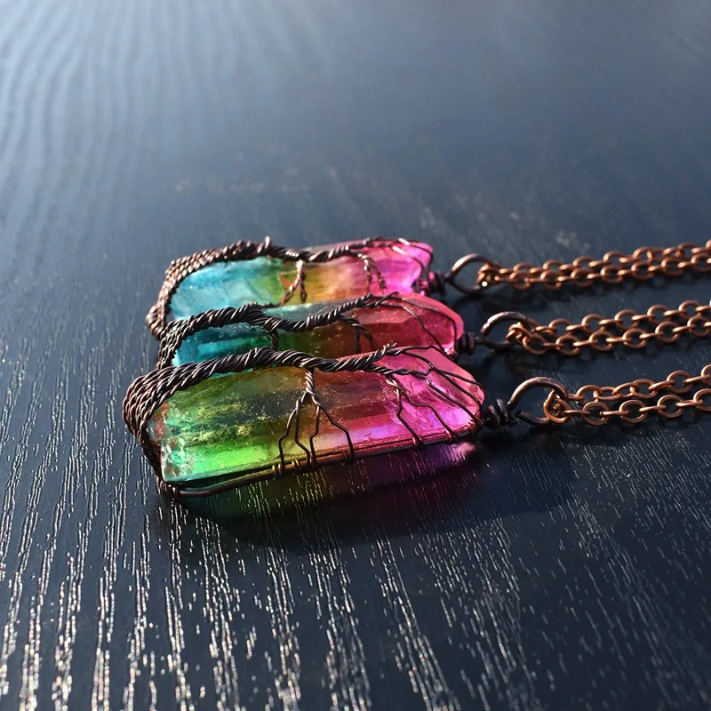 Натуральный сырой руды Кристалл столб Большие Подвески Античная Медная