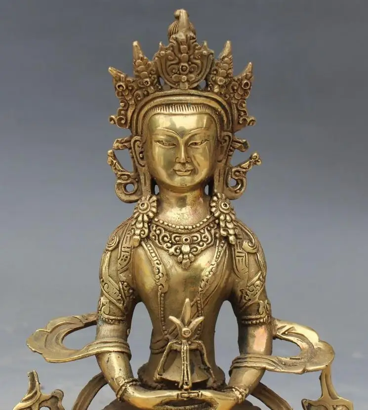 9&quot Chinese Tibetan Buddhism Bronze Amitayus longevity God Goddess Buddha Statue | Дом и сад