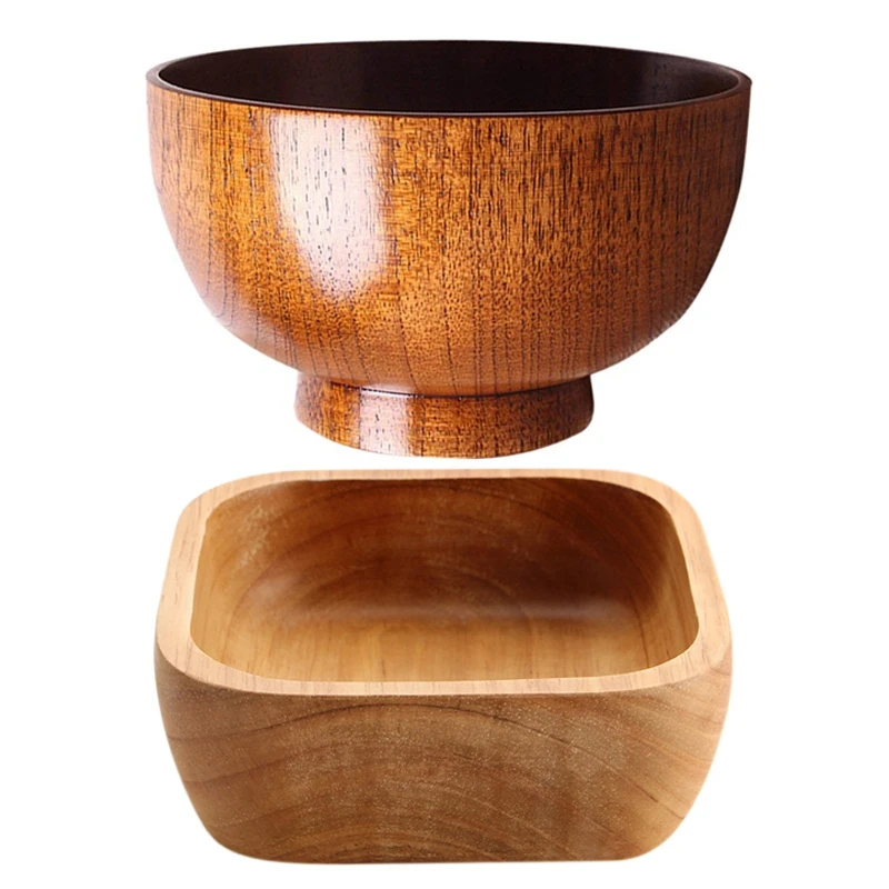 2 Pcs Wooden Bowl For Soup Rice Noodles Bowls Kids Lunch Box Kitchen Tableware 12.8 X 4.5Cm &amp 11 7Cm | Дом и сад