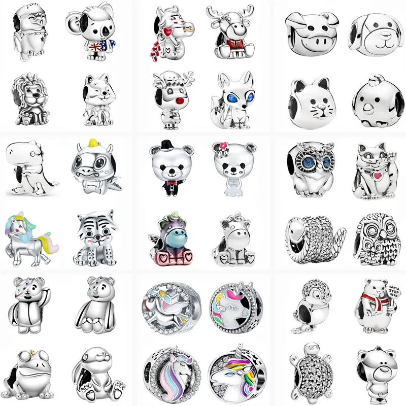 Новинка 2021 г. Бусины Серебряного цвета в виде лося Льва коала ЛЫСЫХ Орлов собак