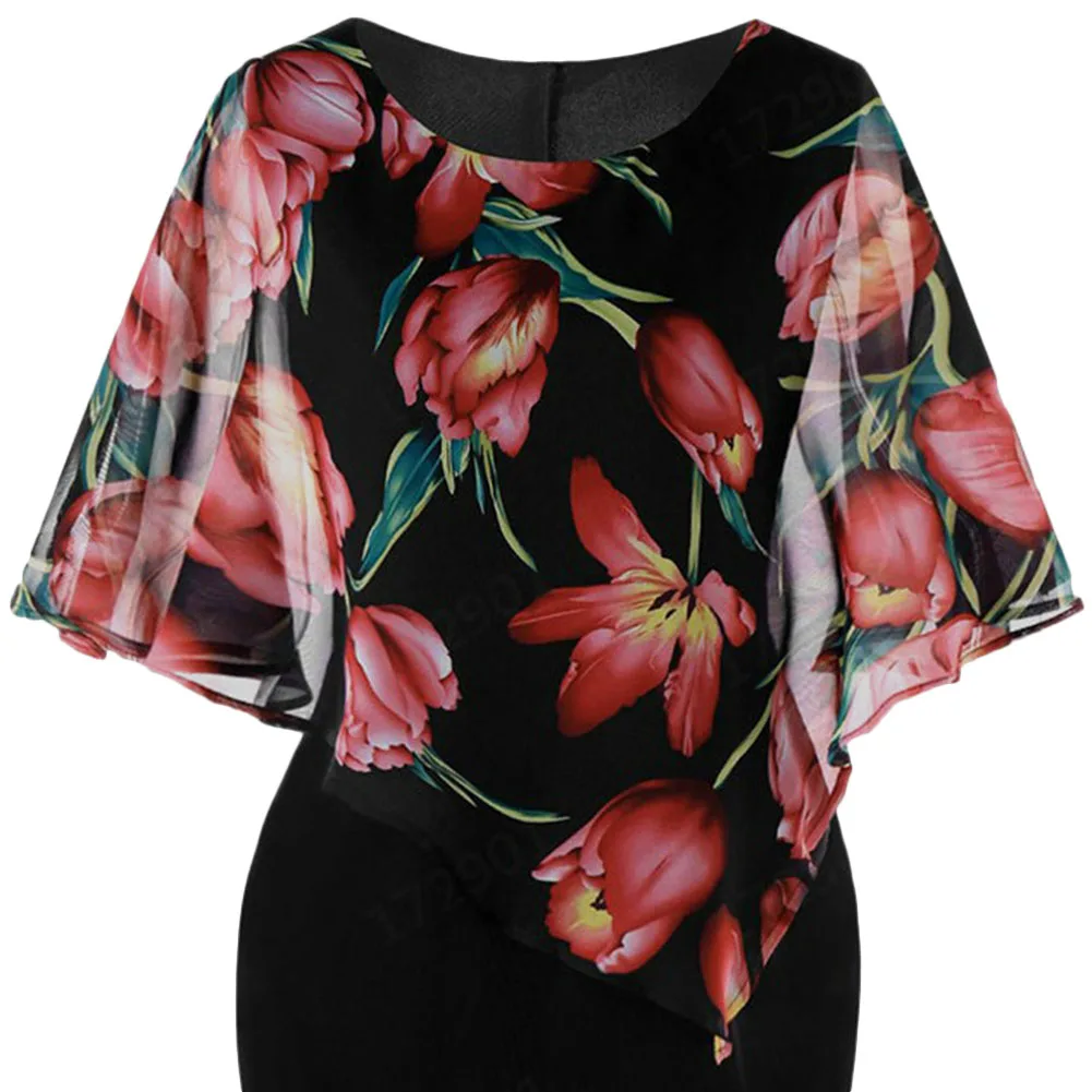 

Hot Women Flower Short Sleeve Round Collar Fashion Dress for Summer Beach Party