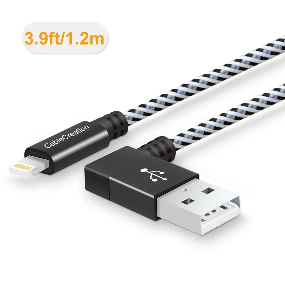 Кабель Lightning с левым углом к USB кабель 4 фута [Сертификат MFi] зарядный для