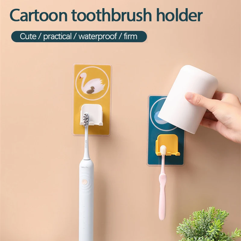 

Cartoon Toothbrush Rack Punch-free Toothbrush Shelf Wall-mounted Tooth Brush Holder Dispenser Bathroom Organizer Accessories