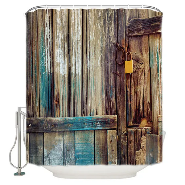 Старые винтажные деревянные двери занавеска для душа коврик декоративные