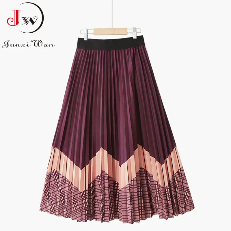 

Elegant Chic Casual High Waist Pleated Long Skirt Women 2022 Spring Summer Korean Striped High Waist Midi Skirt
