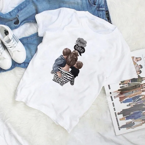 Super Mom Female T Shirt Summer Women 2022 Mom of Boys Cute Korean Style Shirt Streetwear White Casual Vogue T-Shirts xpl954