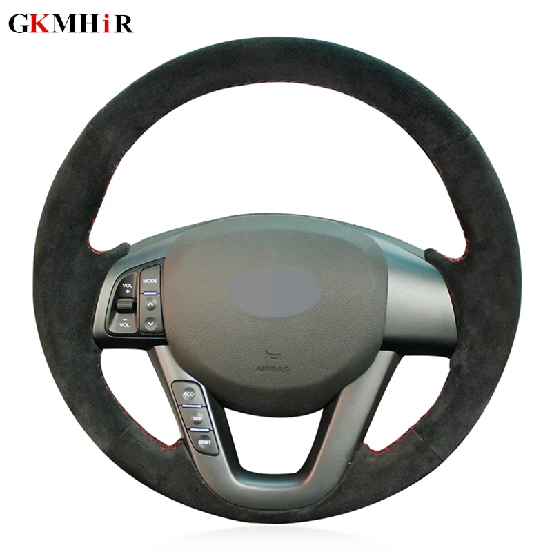 Ручной работы DIY анти-скольжения Черная синтетическая замша чехол рулевого