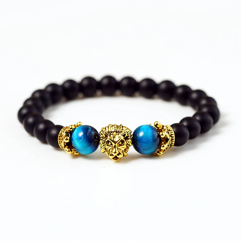 

Vintage Gold color Lion Head Bracelets Men Nature Tiger Eye Rock Punk Bracelet Fashion Party Wedding Jewelry Pulseira bileklik