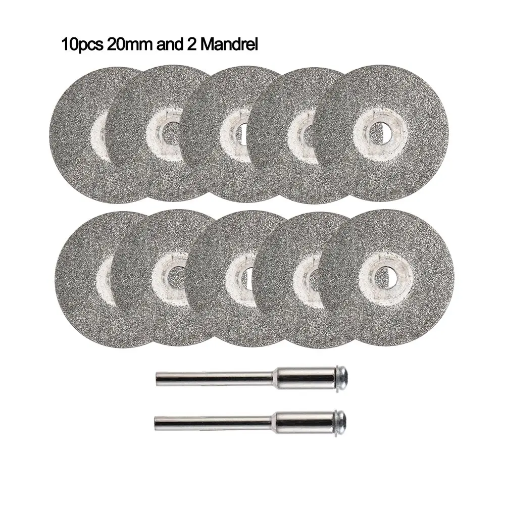 10pcs 20mm 2 Mandrel Алмазные режущие диски набор сверла мини Нефритовый камень циркулярная пила лезвие шлифовальный круг плитка абразивный роторный инструмент 20-50 мм - Цвет: 10pcs 20mm 2 Mandrel